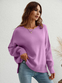 Thumbnail for Exposed Seam Dropped Shoulder Slit Sweater