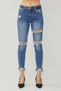 Thumbnail for RISEN Distressed Frayed Hem Slim Jeans