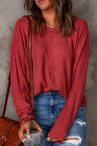 Thumbnail for Seam Detail Round Neck Long Sleeve Top