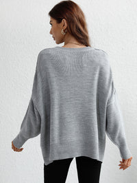 Thumbnail for Exposed Seam Dropped Shoulder Slit Sweater