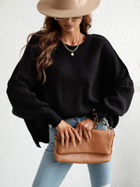 Thumbnail for Exposed Seam Dropped Shoulder Slit Sweater