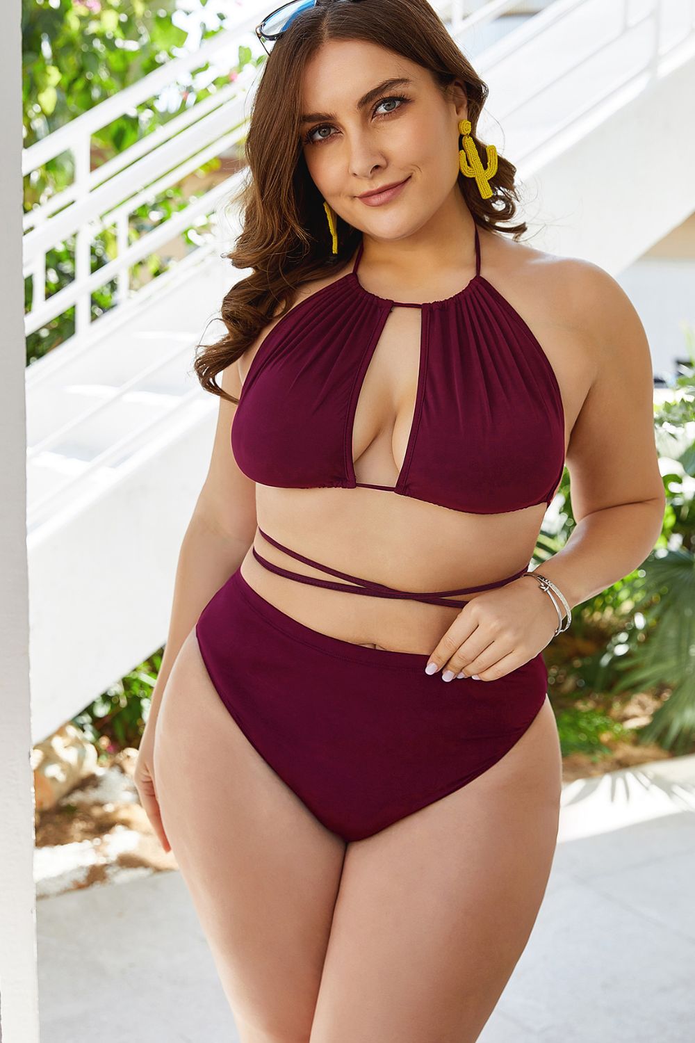 Plus Size Cutout Tied Backless Bikini