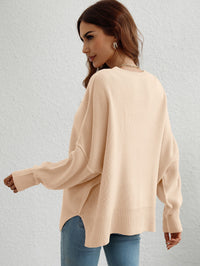 Thumbnail for Exposed Seam Dropped Shoulder Slit Sweater