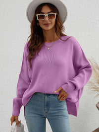 Thumbnail for Exposed Seam Dropped Shoulder Slit Sweater