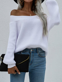 Thumbnail for Off-Shoulder Rib-Knit Sweater