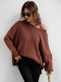 Thumbnail for Exposed Seam Dropped Shoulder Slit Sweater