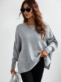 Thumbnail for Exposed Seam Dropped Shoulder Slit Sweater