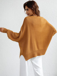 Thumbnail for Exposed Seam Dropped Shoulder Slit Sweater