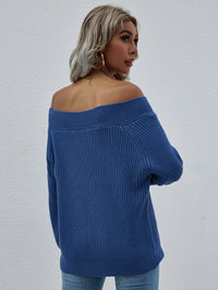 Thumbnail for Off-Shoulder Rib-Knit Sweater