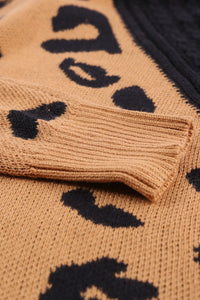 Thumbnail for Leopard  Block Turtleneck Sweater