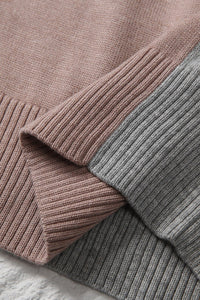 Thumbnail for Color Block V-Neck Ribbed Trim Sweater