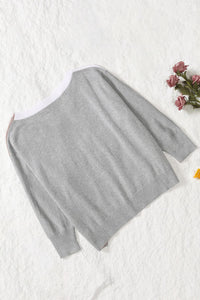 Thumbnail for Color Block V-Neck Ribbed Trim Sweater