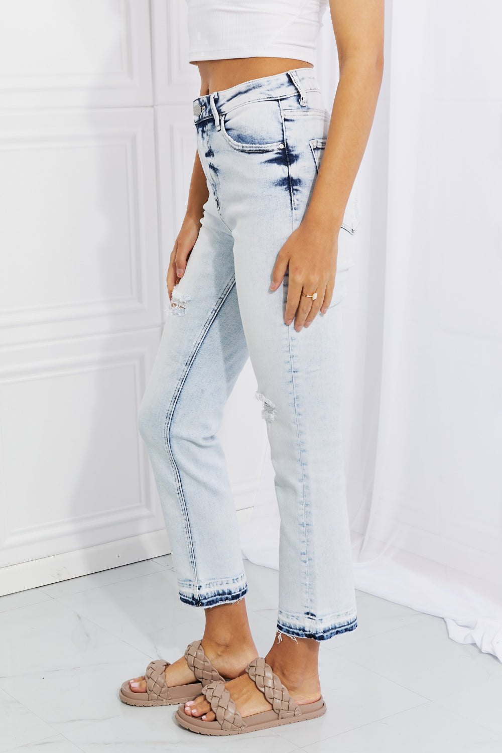 RISEN Full Size Acid Wash Crop Straight Jeans