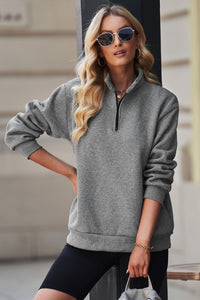 Thumbnail for Quarter Zip Dropped Shoulder Sweatshirt