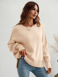 Thumbnail for Exposed Seam Dropped Shoulder Slit Sweater