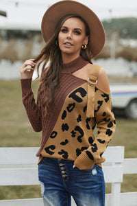 Thumbnail for Leopard  Block Turtleneck Sweater