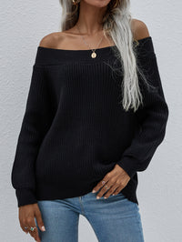 Thumbnail for Off-Shoulder Rib-Knit Sweater