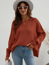 Thumbnail for Exposed Seam Dropped Shoulder Slit Sweater