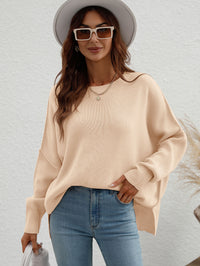 Thumbnail for Exposed Seam Dropped Shoulder Slit Sweater