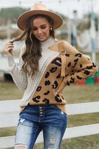 Thumbnail for Leopard  Block Turtleneck Sweater