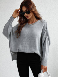 Thumbnail for Exposed Seam Dropped Shoulder Slit Sweater