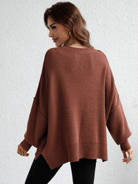 Thumbnail for Exposed Seam Dropped Shoulder Slit Sweater