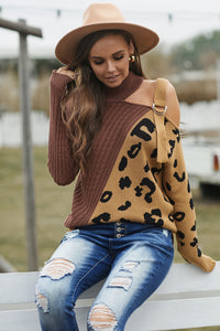 Thumbnail for Leopard  Block Turtleneck Sweater