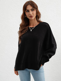 Thumbnail for Exposed Seam Dropped Shoulder Slit Sweater