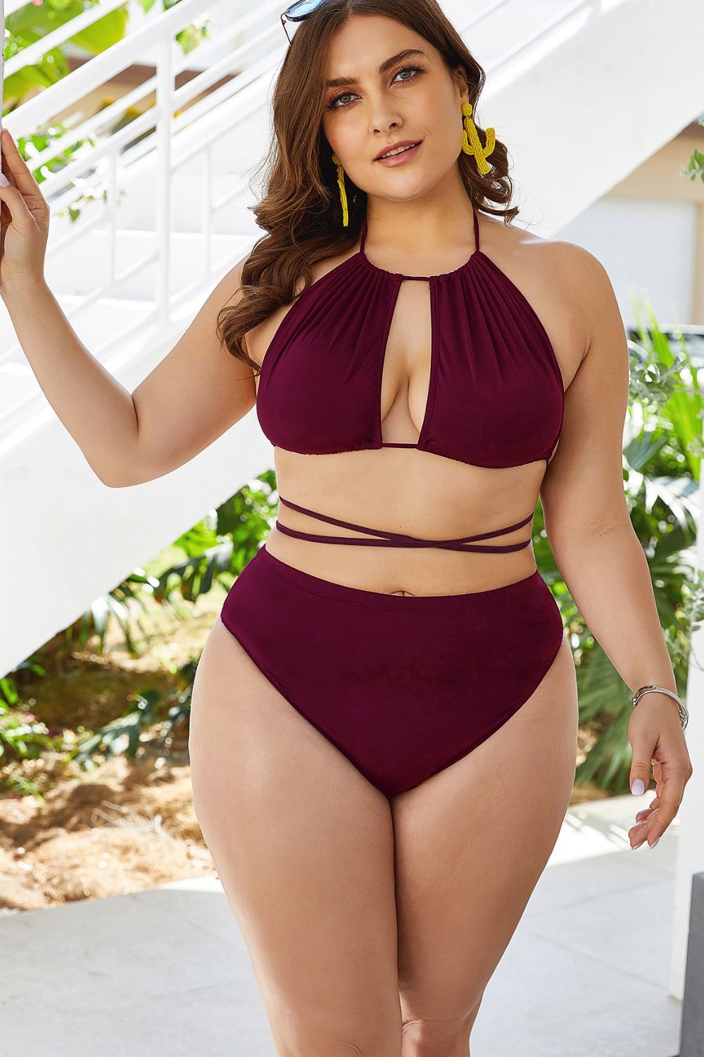 Plus Size Cutout Tied Backless Bikini