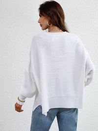 Thumbnail for Exposed Seam Dropped Shoulder Slit Sweater