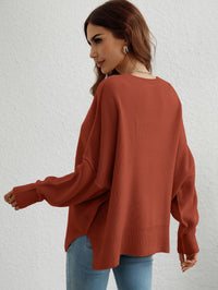 Thumbnail for Exposed Seam Dropped Shoulder Slit Sweater