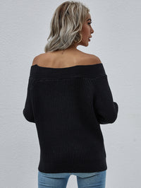 Thumbnail for Off-Shoulder Rib-Knit Sweater