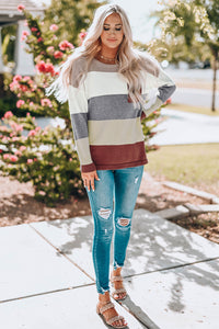 Thumbnail for Color Block Drop Shoulder Round Neck Sweater