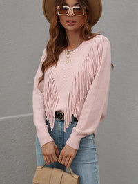 Thumbnail for Fringe Detail Ribbed Trim Sweater