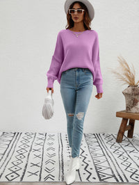 Thumbnail for Exposed Seam Dropped Shoulder Slit Sweater