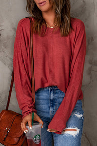 Thumbnail for Seam Detail Round Neck Long Sleeve Top