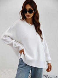 Thumbnail for Exposed Seam Dropped Shoulder Slit Sweater