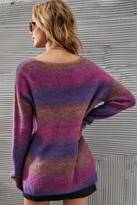 Thumbnail for Multicolored Rib-Knit V-Neck Knit Pullover