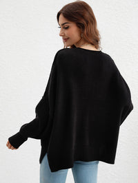 Thumbnail for Exposed Seam Dropped Shoulder Slit Sweater