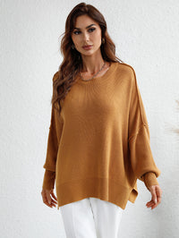 Thumbnail for Exposed Seam Dropped Shoulder Slit Sweater