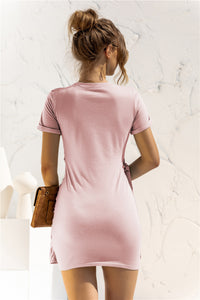 Thumbnail for Round Neck Cuffed Sleeve Side Tie Dress