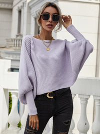 Thumbnail for Horizontal Ribbing Dolman Sleeve Sweater